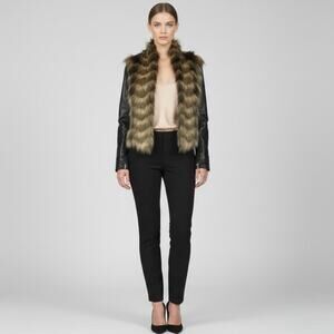 Guess Women's Faux Fur Leather Jacket With Removable Sleeves Size M